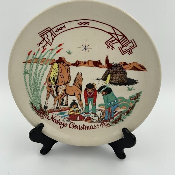 Vtg Navajo Christmas Plate Hand Painted Kay Mallek 1980 10th Issue R. Chee - Picture 5 of 6